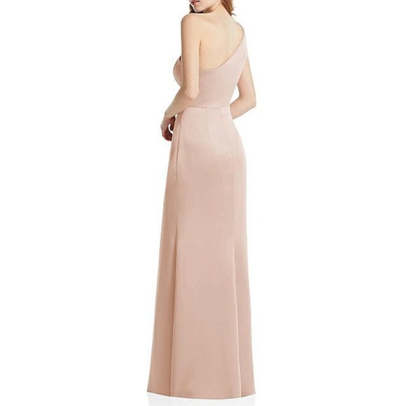 NWT LOVELY Shirred One-Shoulder Satin Trumpet Dress - Picture 2 of 7